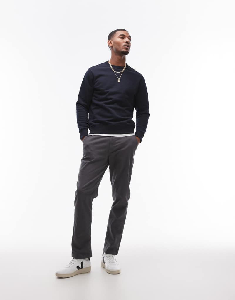 Topman straight chino pants in charcoal Topman