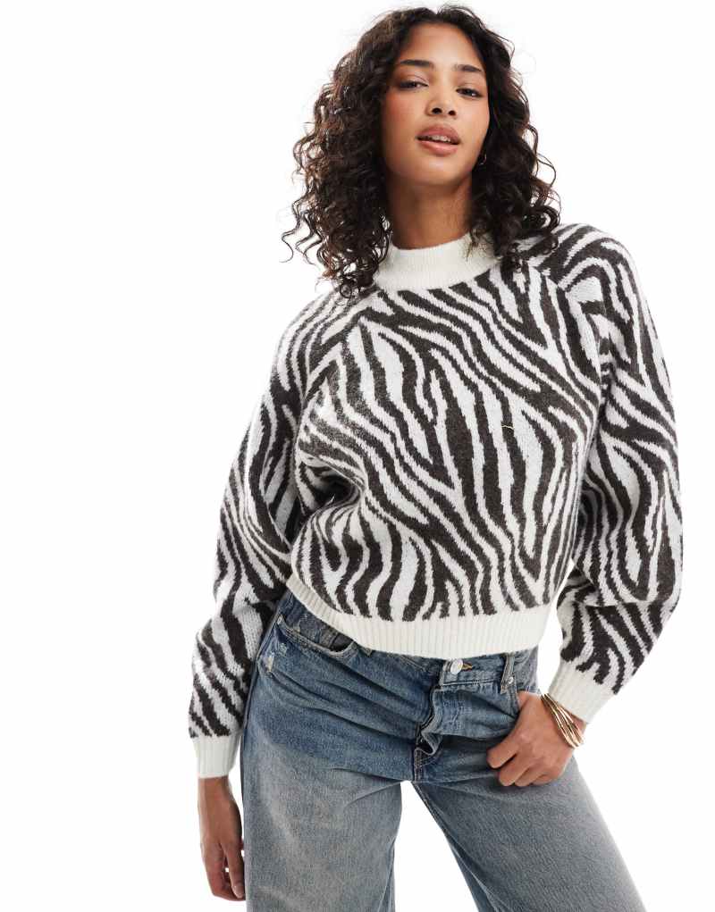 Threadbare high neck knit sweater in zebra print Threadbare