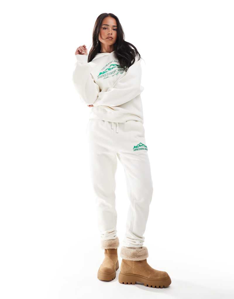 Threadbare Ski oversized hoodie and sweatpants tracksuit in ecru Threadbare