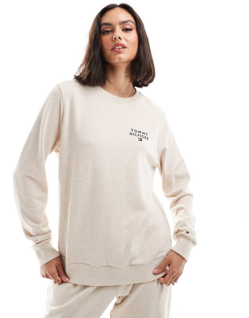 Tommy Hilfiger lounge logo sweatshirt in beige heather Tommy Hilfiger