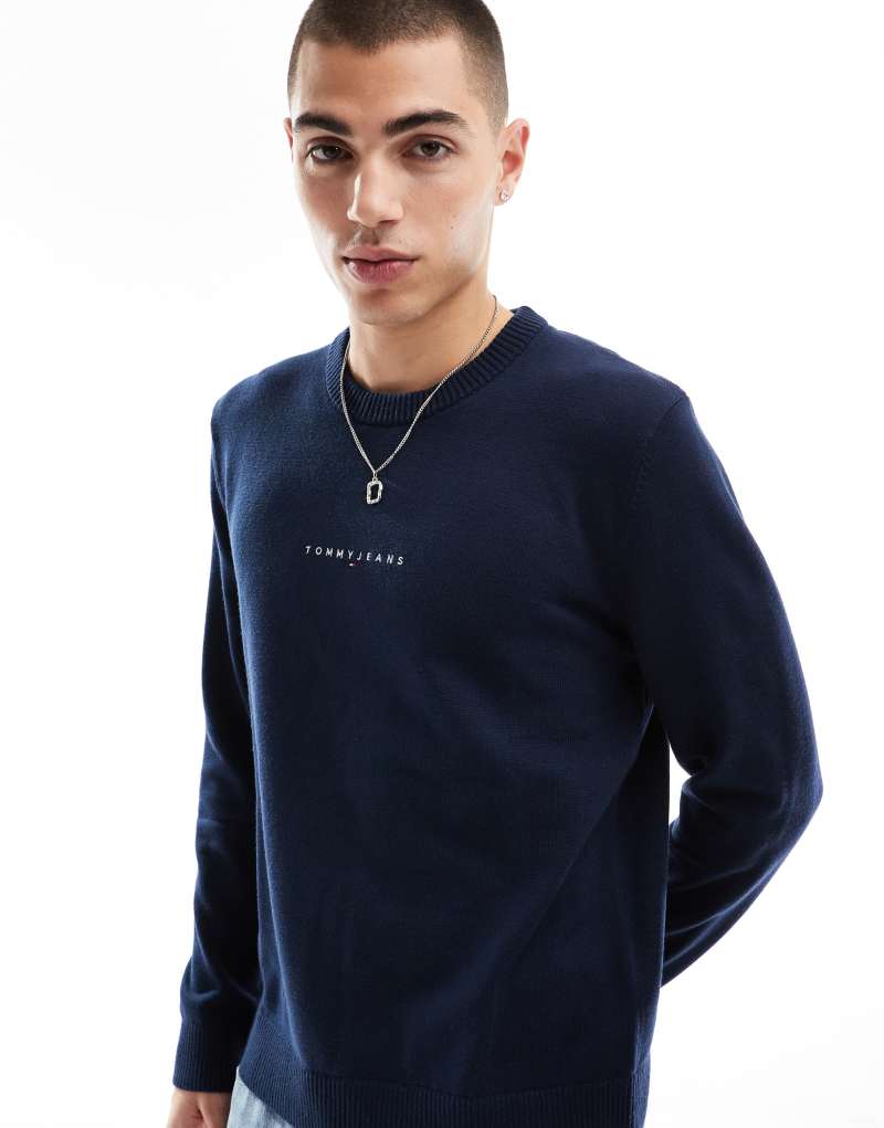 Tommy Jeans linear logo sweater in navy Tommy Jeans