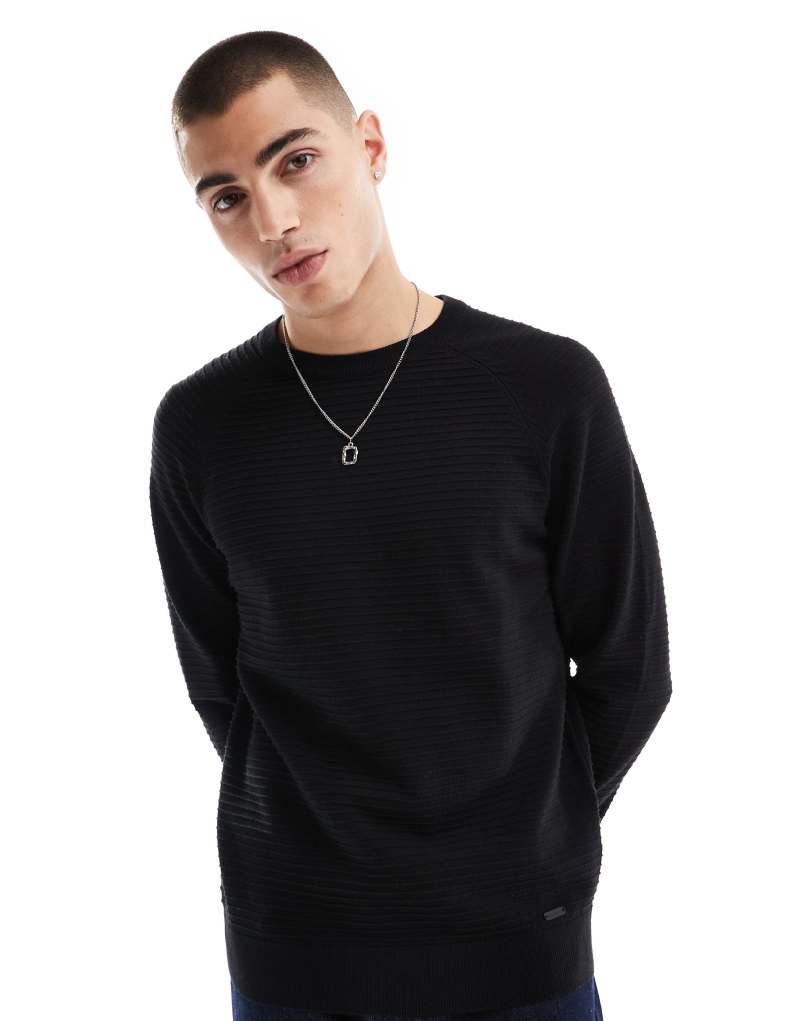 Threadbare crew neck knitted sweater in black Threadbare