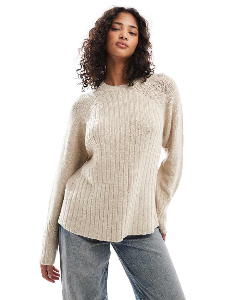 Threadbare loose fit ribbed sweater in beige Threadbare