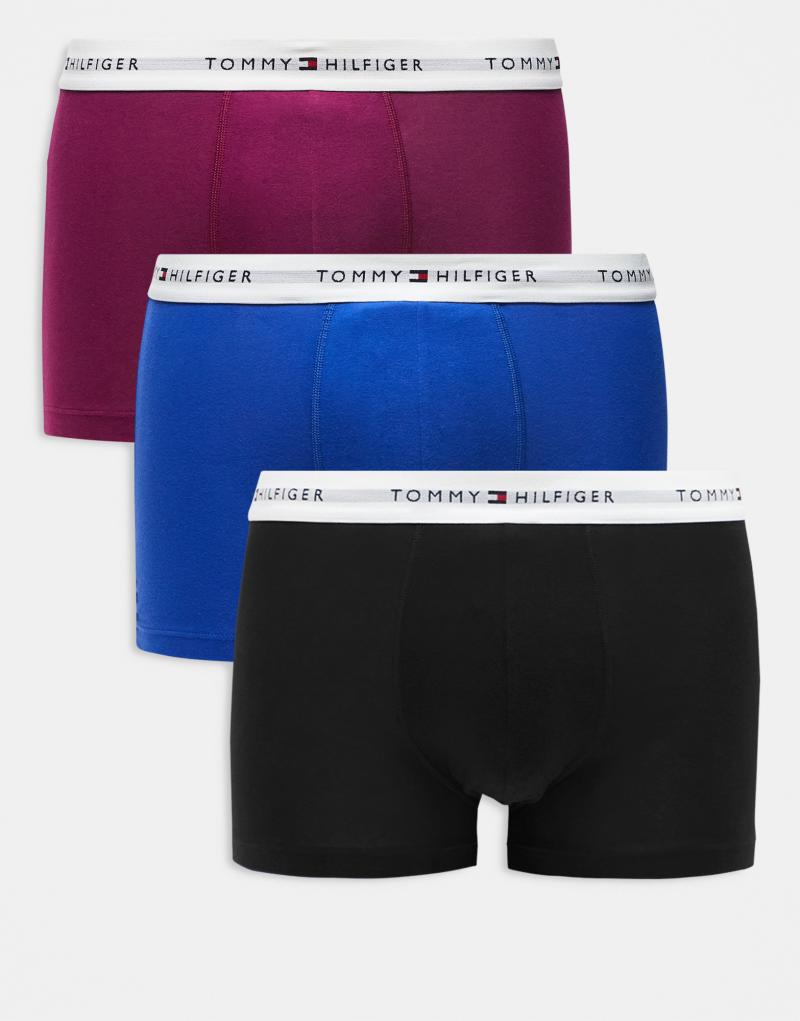 Tommy Hilfiger Signature Essential 3 pack trunk in black/blue/plum Tommy Hilfiger