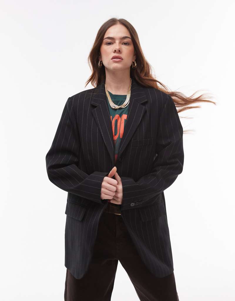 Topshop tonic high break tailored blazer in pinstripe - part of a set Topshop