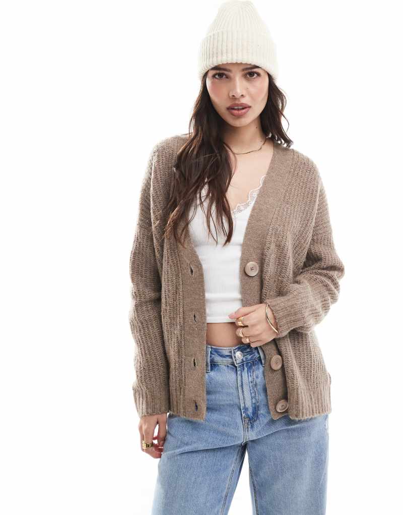 Threadbare ribbed knit cardigan in light brown Threadbare