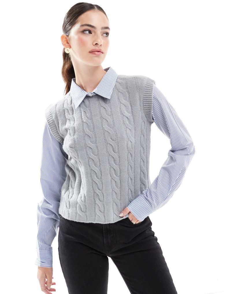 Threadbare 2 in 1 sweater and shirt in gray and blue  Threadbare