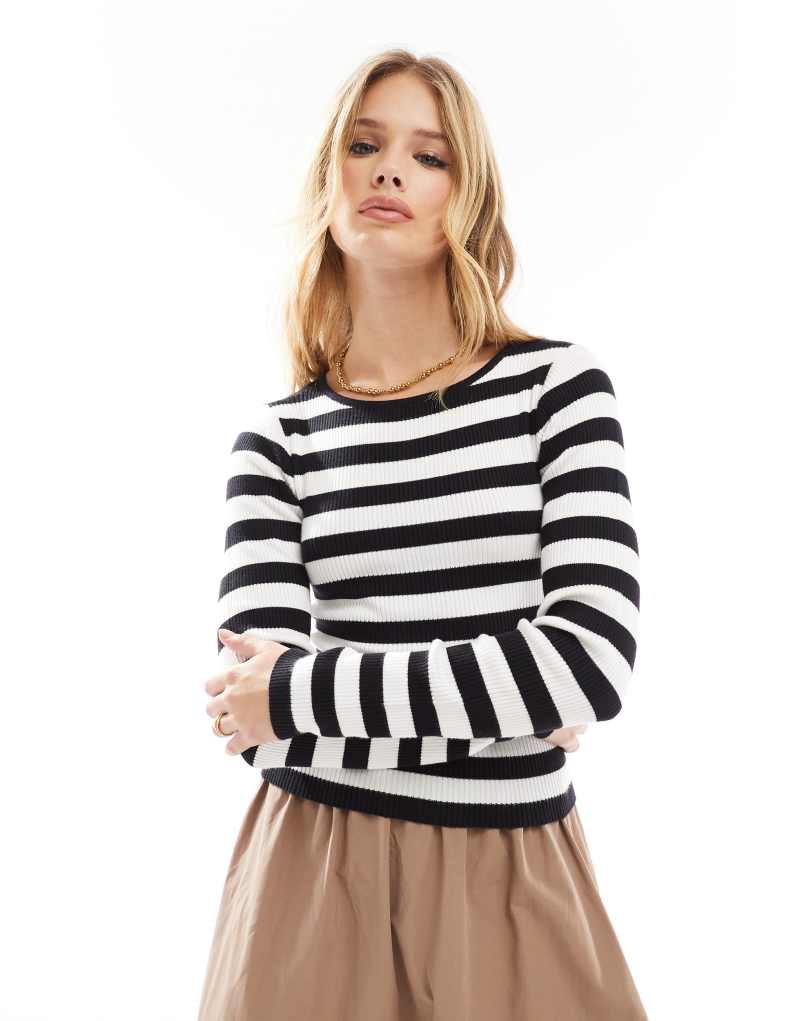 Threadbare fitted sweater in black and white stripe Threadbare