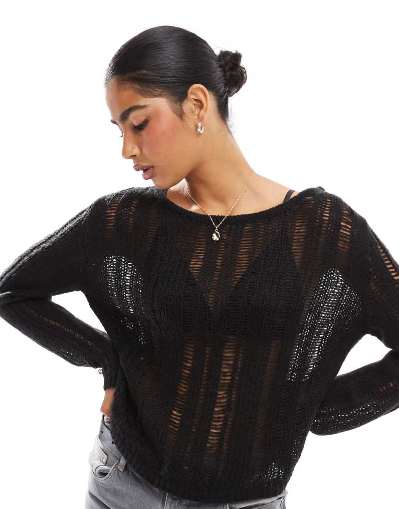 Threadbare stitch knit sweater in black Threadbare