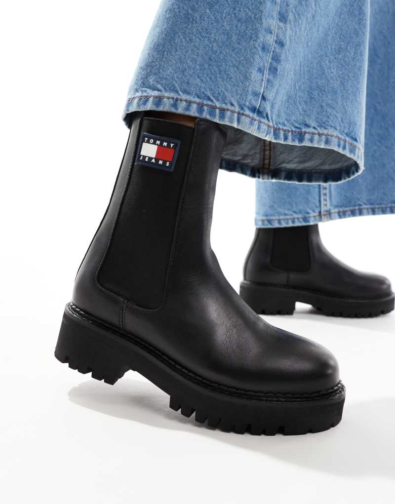 Tommy Jeans urban flag chelsea boots in black Tommy Jeans