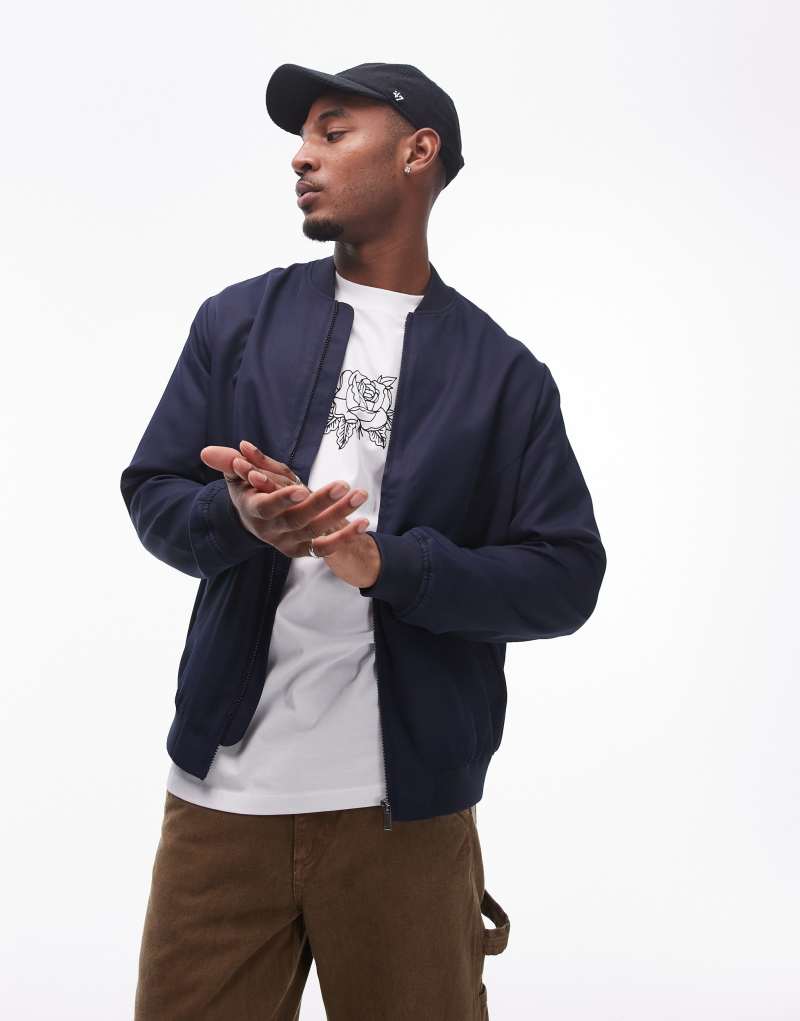 Topman lightweight bomber jacket in navy Topman