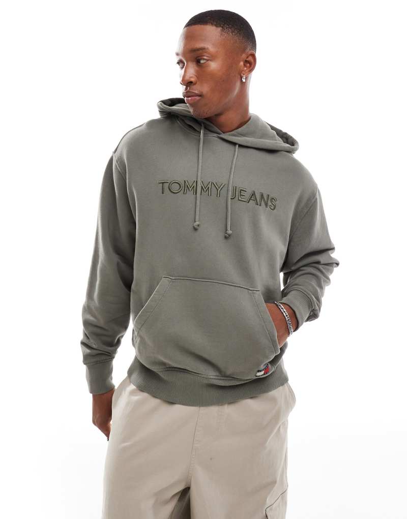 Tommy Jeans tonal linear logo hoodie in washed khaki Tommy Jeans