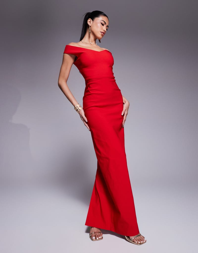 Vesper sweetheart neckline off the shoulder maxi dress in red Vesper