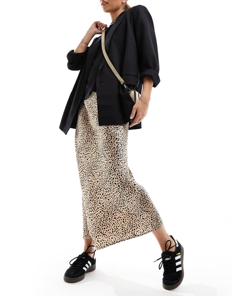 Wednesday's Girl leopard spot satin midaxi skirt in gold and black Wednesday's Girl