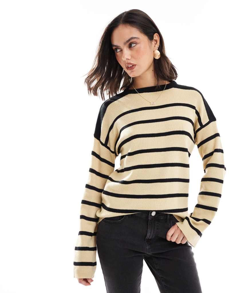 Wednesday's Girl oversized striped sweater in camel and black Wednesday's Girl