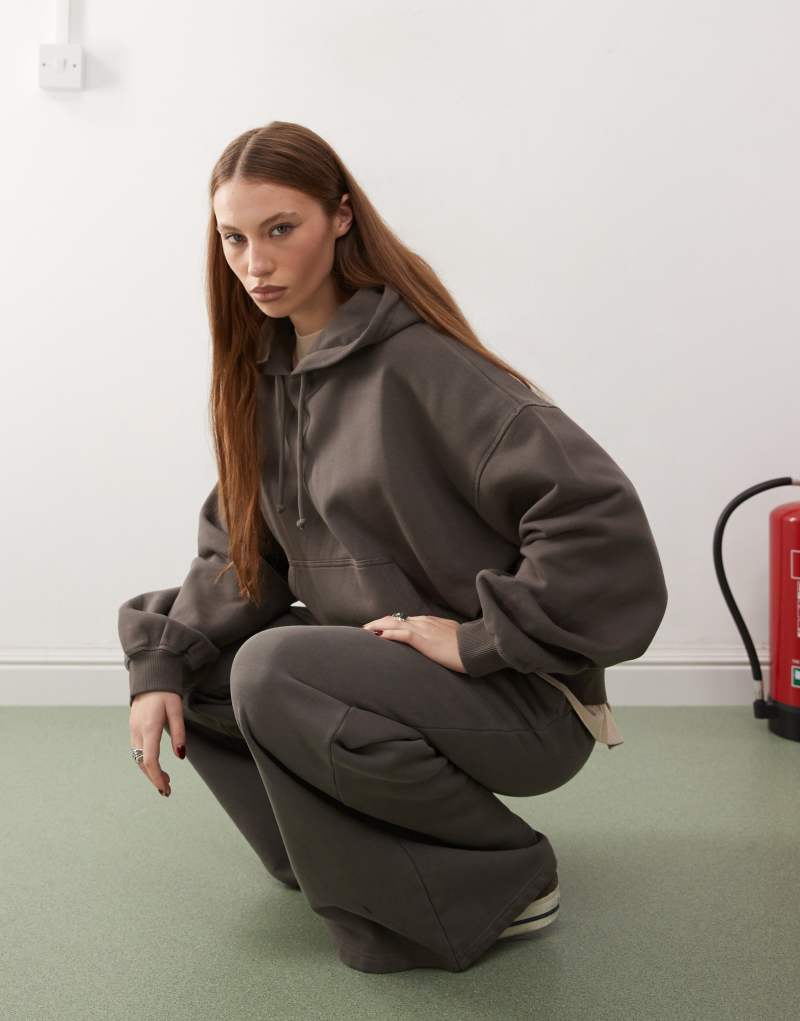 Weekday Irina heavyweight jersey slouchy fit hoodie in mole - part of a set Weekday