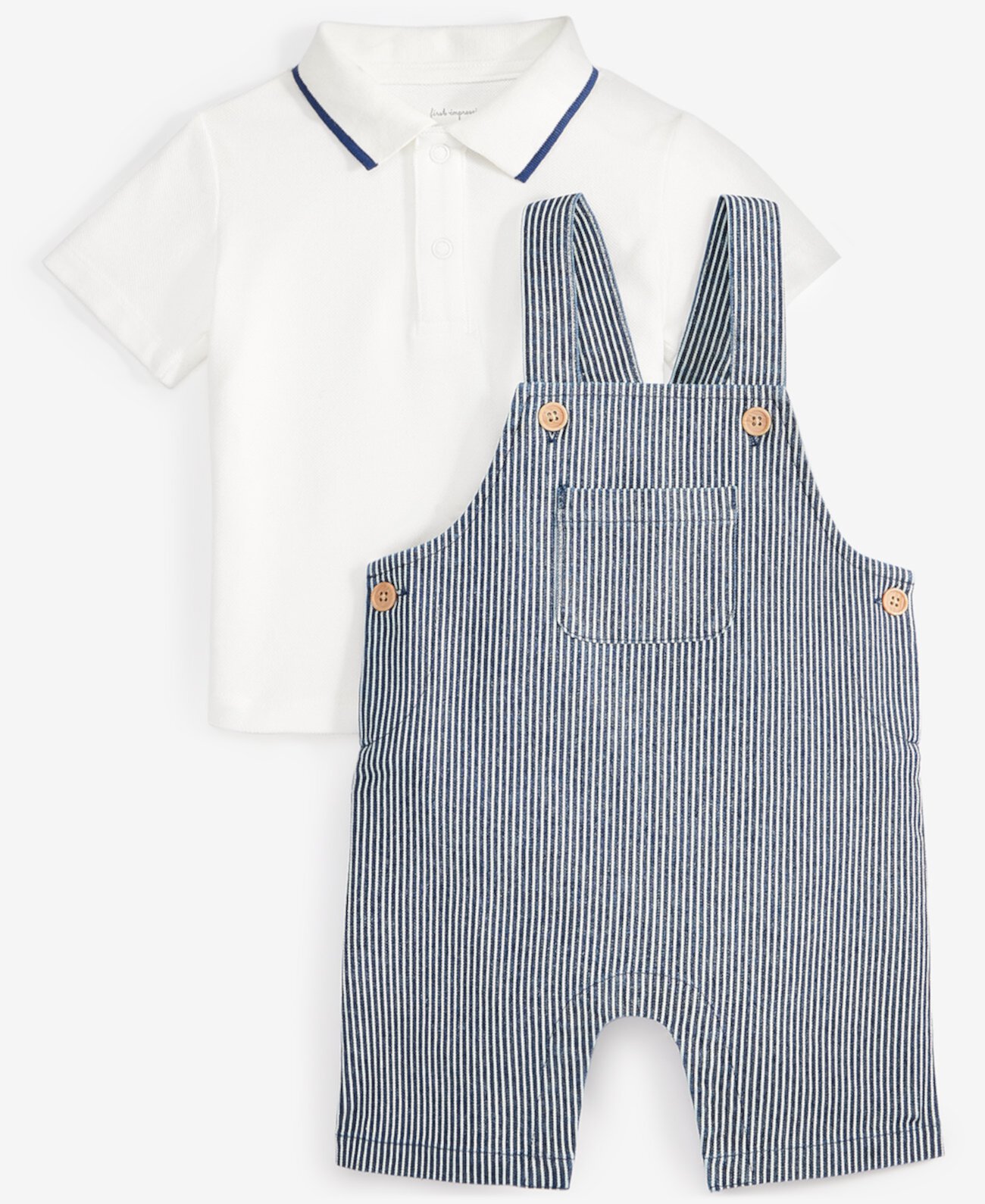 Baby Boys Polo Shirt & Striped Shortall, 2 Piece Set, Exclusively at Macy's First Impressions