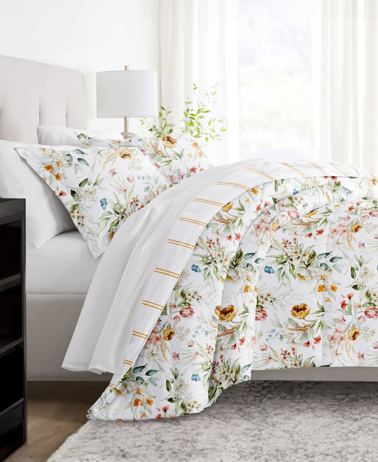 Chintz Floral Stripe 3-Piece Comforter Set, Full/Queen Ienjoy Home