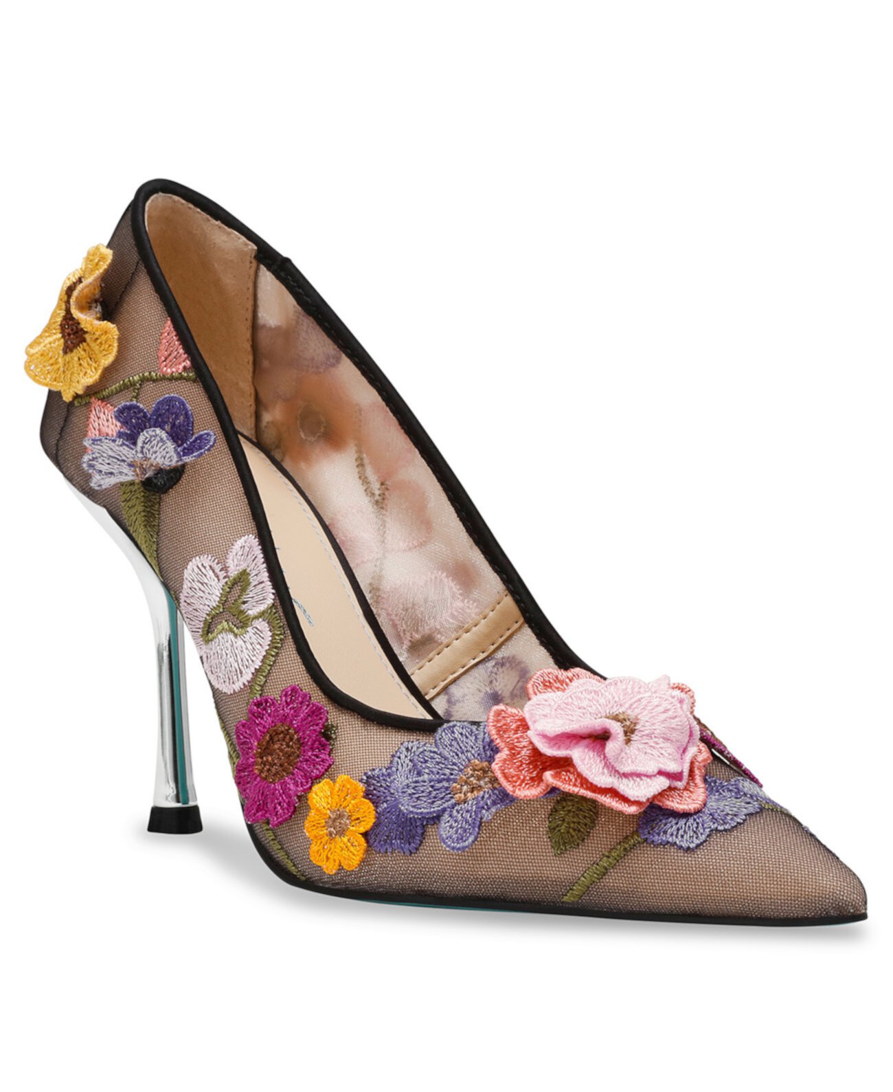 Aimey Floral Applique Mesh Kitten Heel Pumps Betsey Johnson