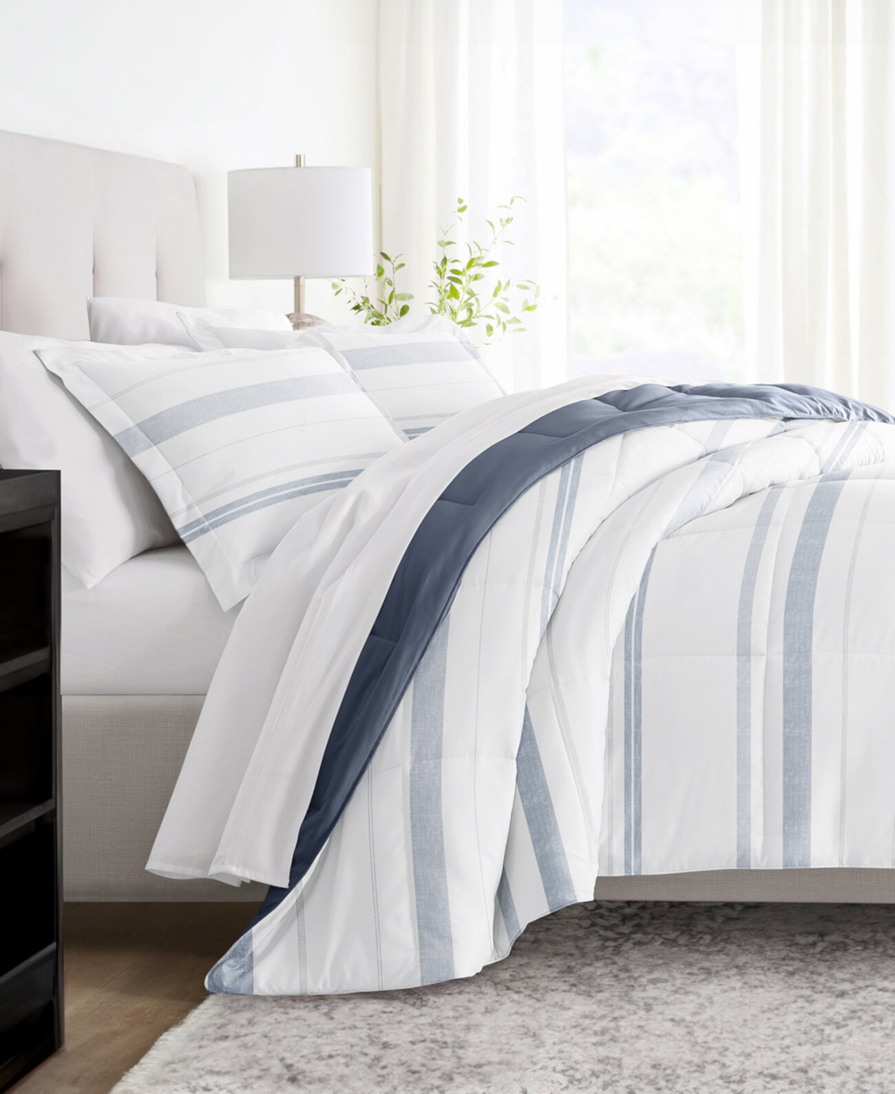 Stitched Stripe 3-Piece Comforter Set, Full/Queen Ienjoy Home