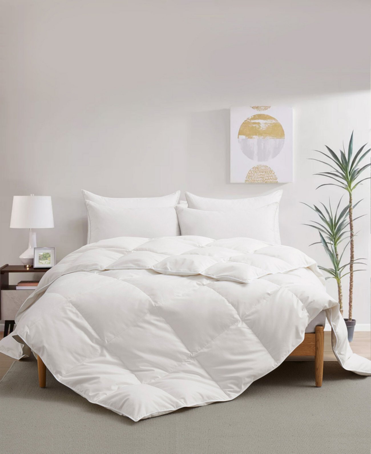 360 Thread Count All Season Box Quilted White Goose Down and Feather Fiber Comforter, California King Unikome