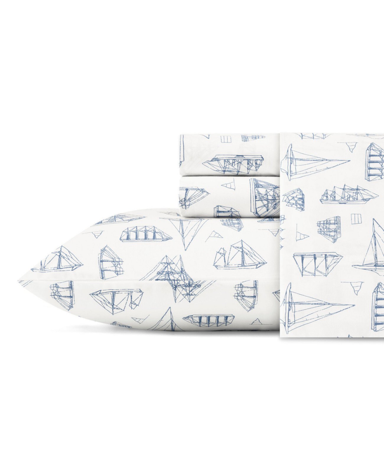 Whitewood Sail Cotton Percale 4-Piece Sheet Set, Full Nautica