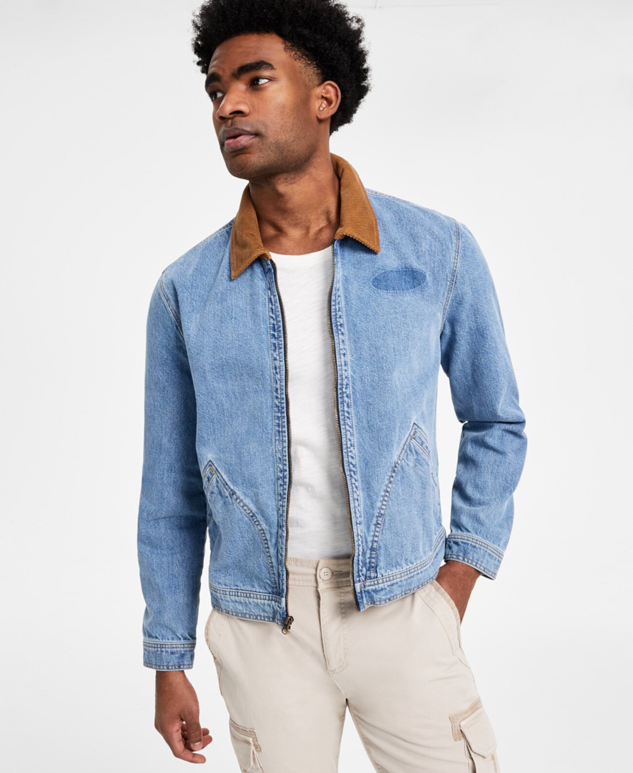 Men's Goldrush Regular-Fit Full-Zip Trucker Jacket with Corduroy Collar, Exclusively at Macy's Sun & Stone