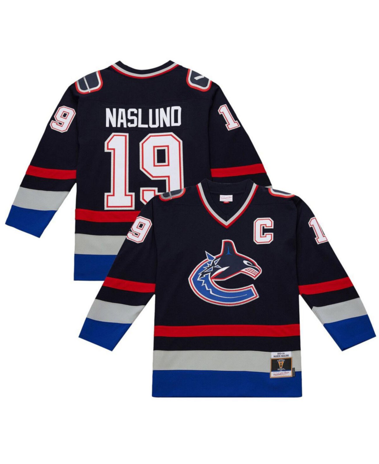 Мужской лонгслив Markus Naslund темно-синего цвета с историческим дизайном Vancouver Canucks 2003-04 Mitchell & Ness