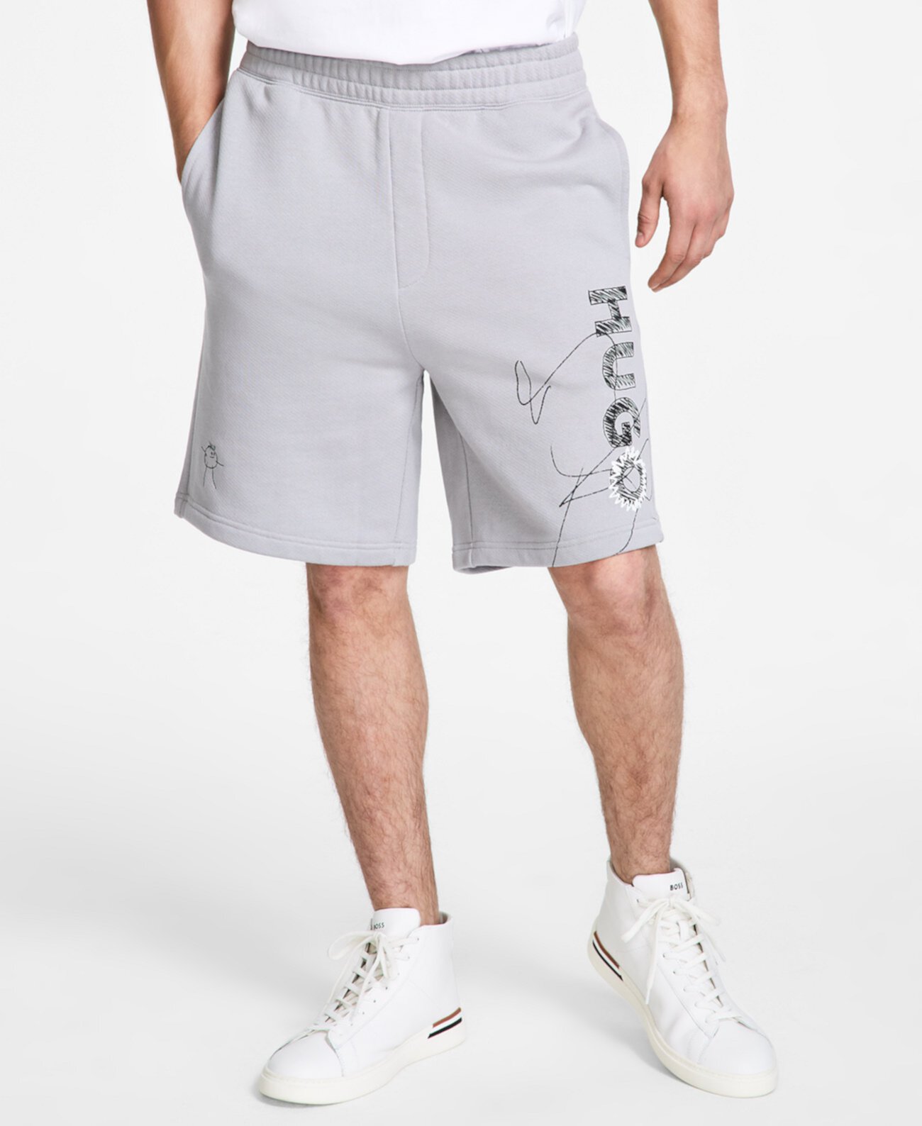 Men's Cotton Sketch-Logo Relaxed Shorts Boss