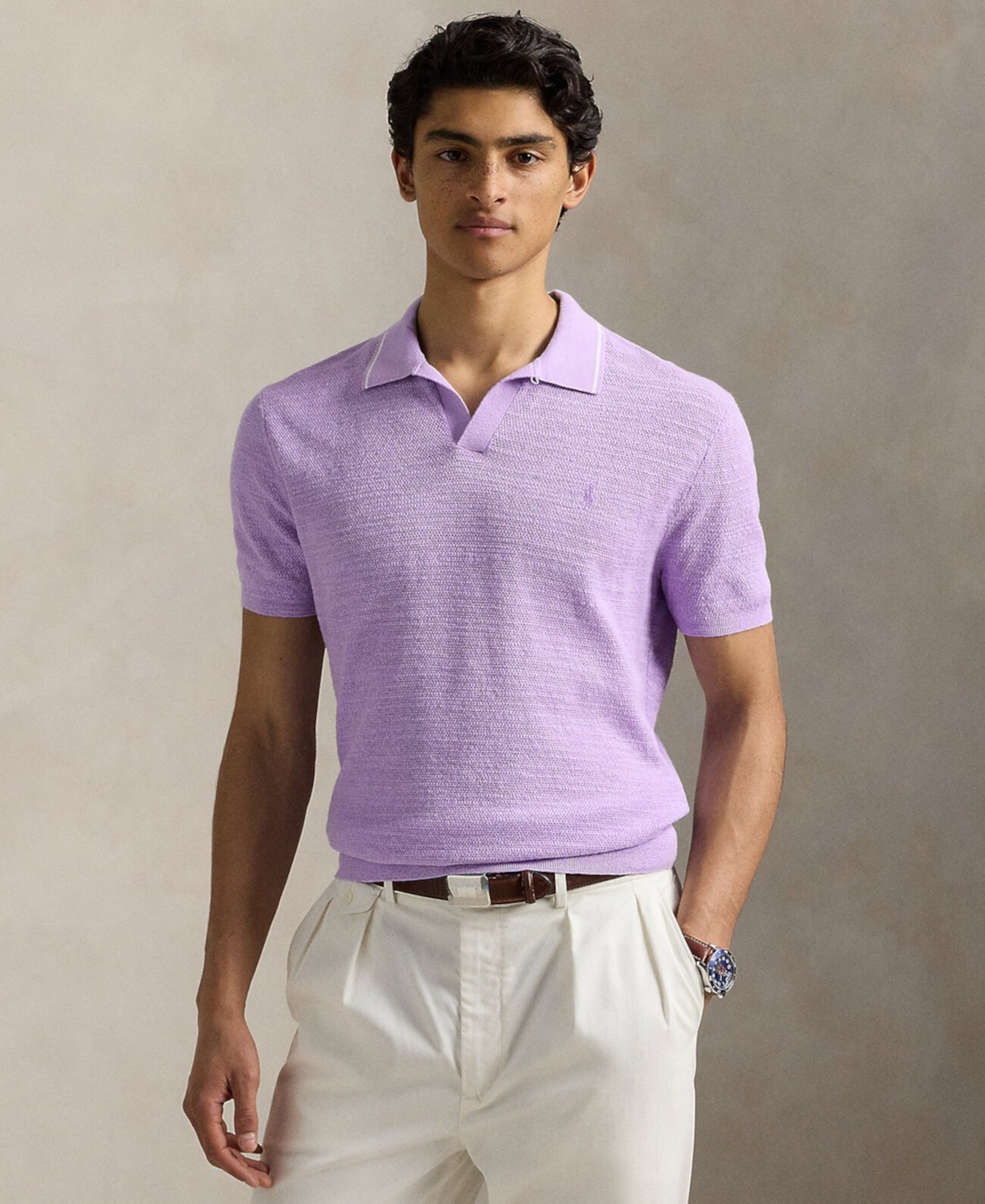 Men's Textured Cotton-Linen Sweater Polo Ralph Lauren