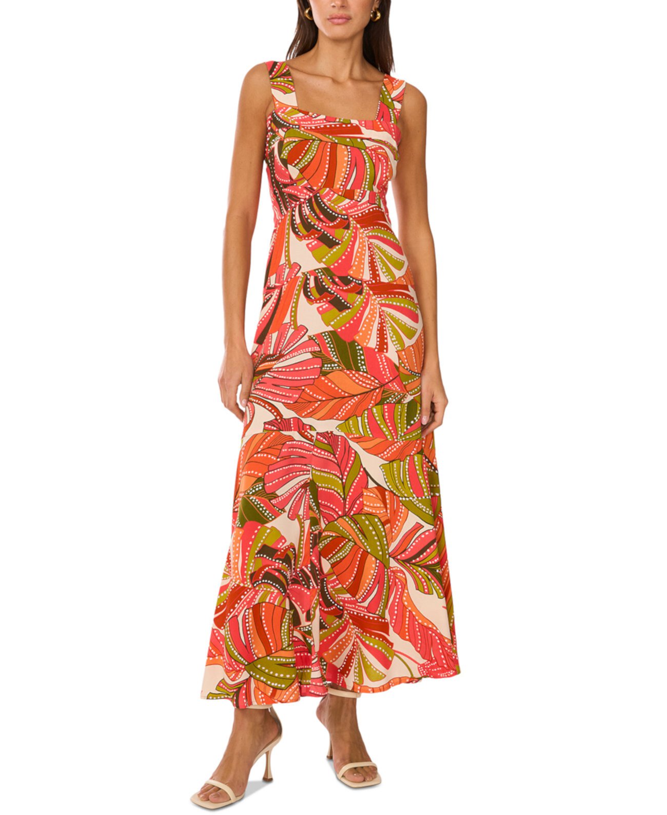 Women's Printed Square Neck Tiered Maxi Dress Vince Camuto