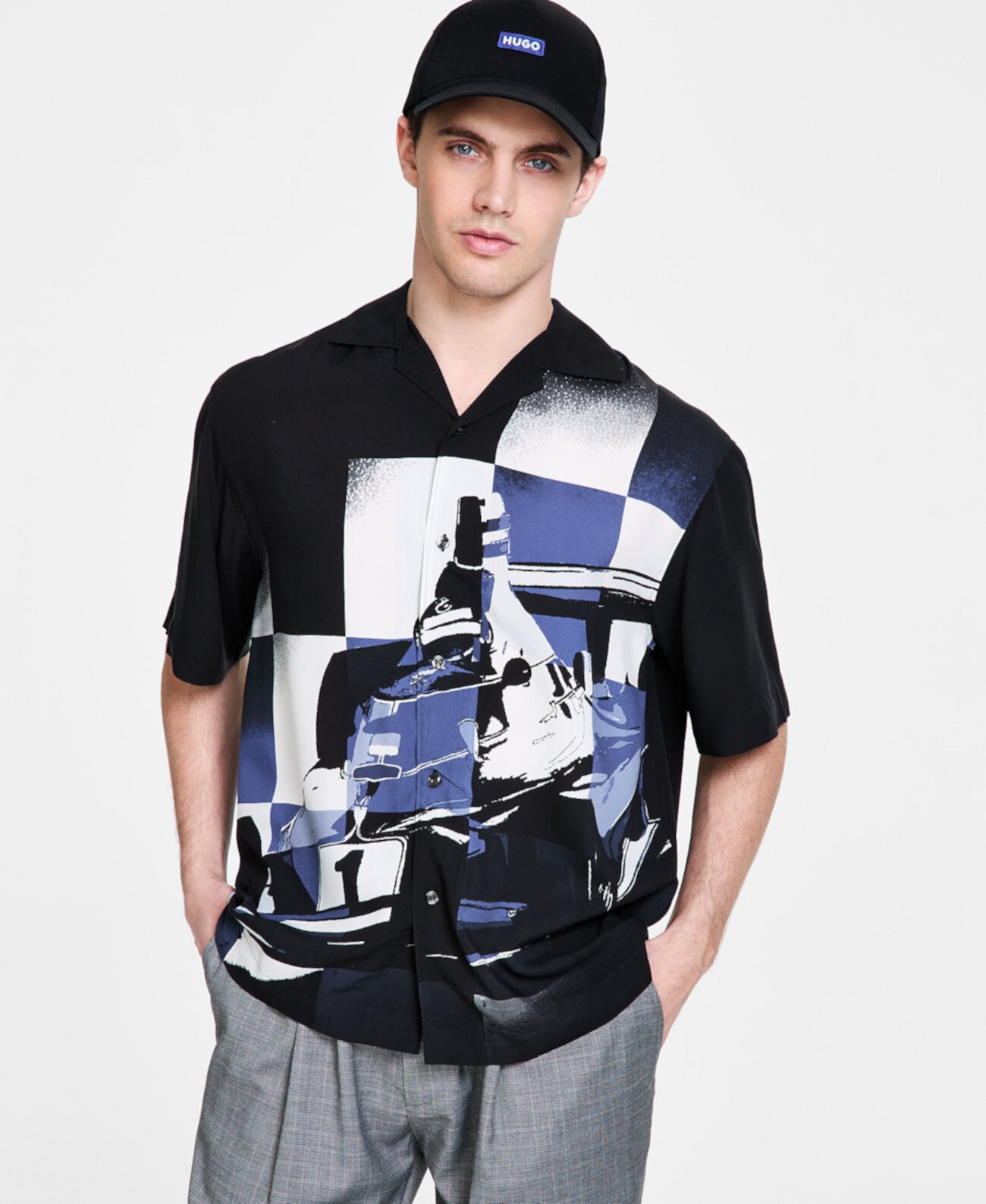 Men's Oversized-Fit Printed Camp Shirt Boss