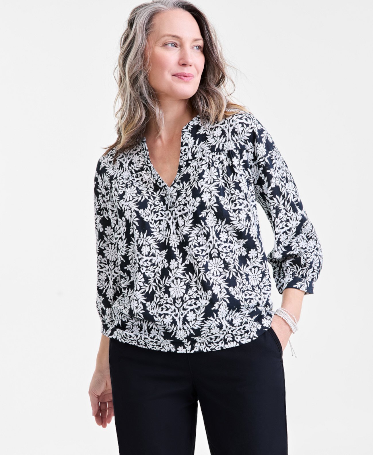 Women's Printed 3/4-Sleeve Knit Top, Exclusively at Macy's Style & Co