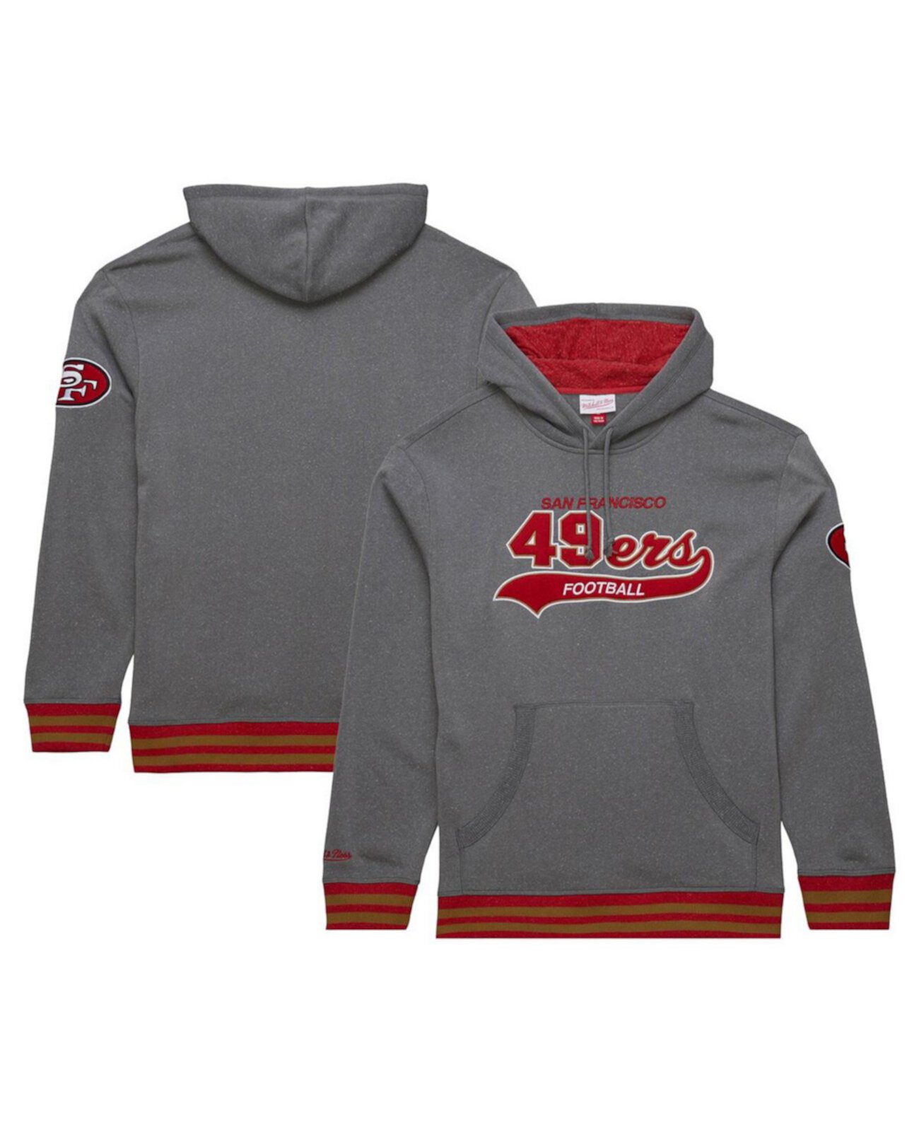 Men's Heather Gray San Francisco 49ers Vintage Logo Snow Washed Fleece Pullover Hoodie Mitchell & Ness