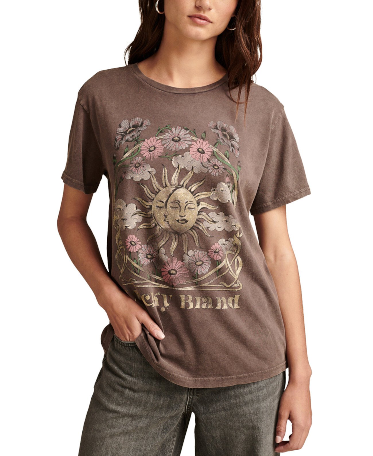 Women's Celestial Frame Cotton Boyfriend T-Shirt Lucky Brand