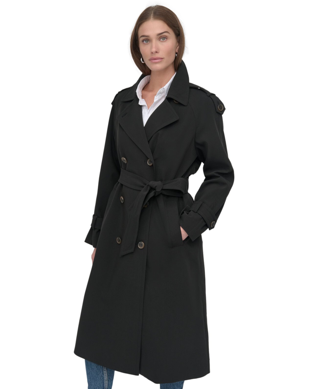 Petite Belted Double-Breasted Trench Coat DKNY