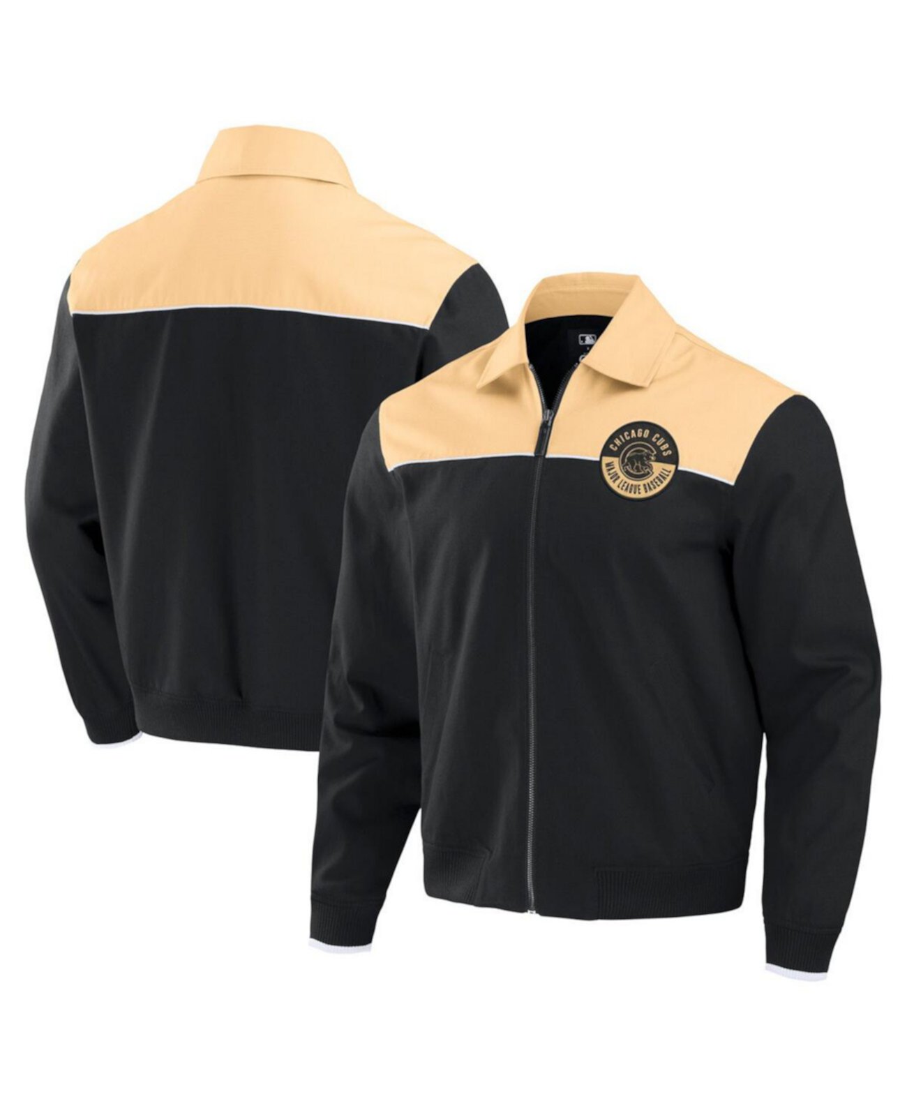 Men's Black/Tan Chicago Cubs Canvas Bomber Full-Zip Jacket Fanatics