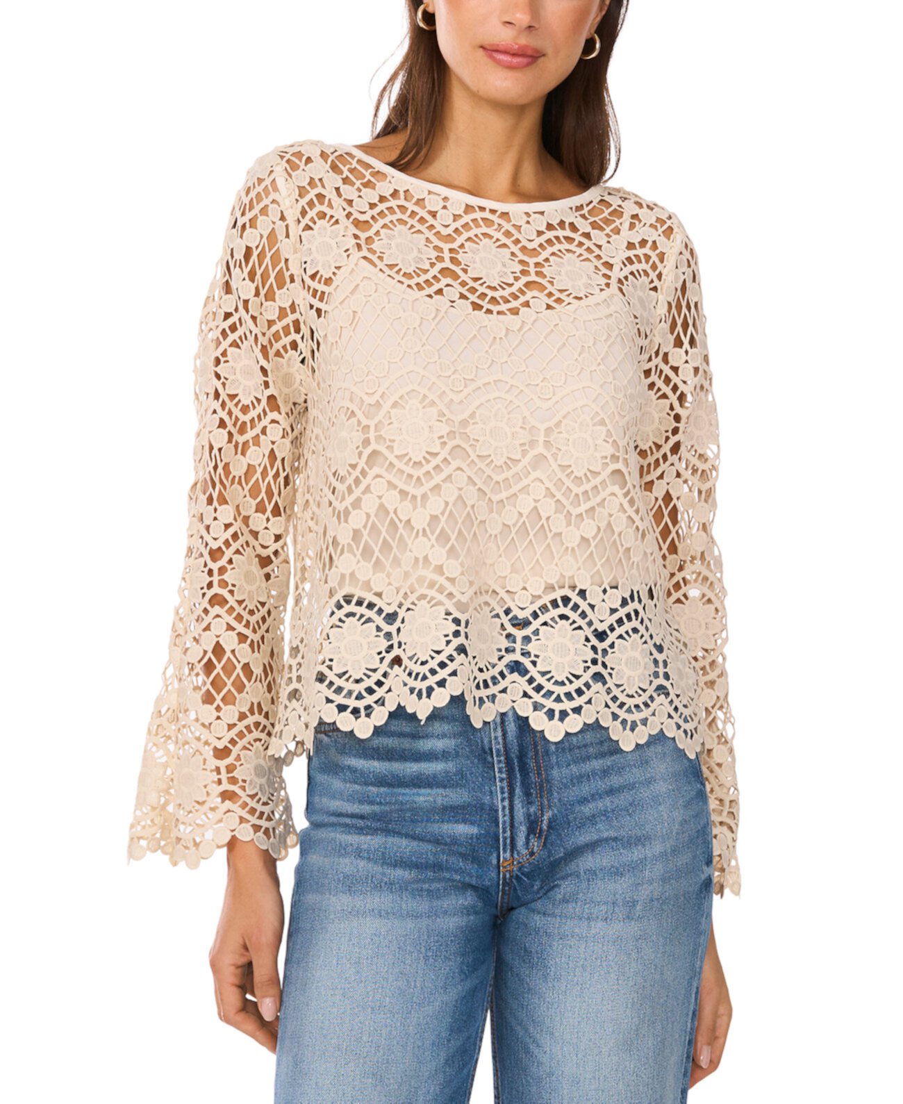 Women's Lace Boat-Neck Flare-Sleeve Top Vince Camuto