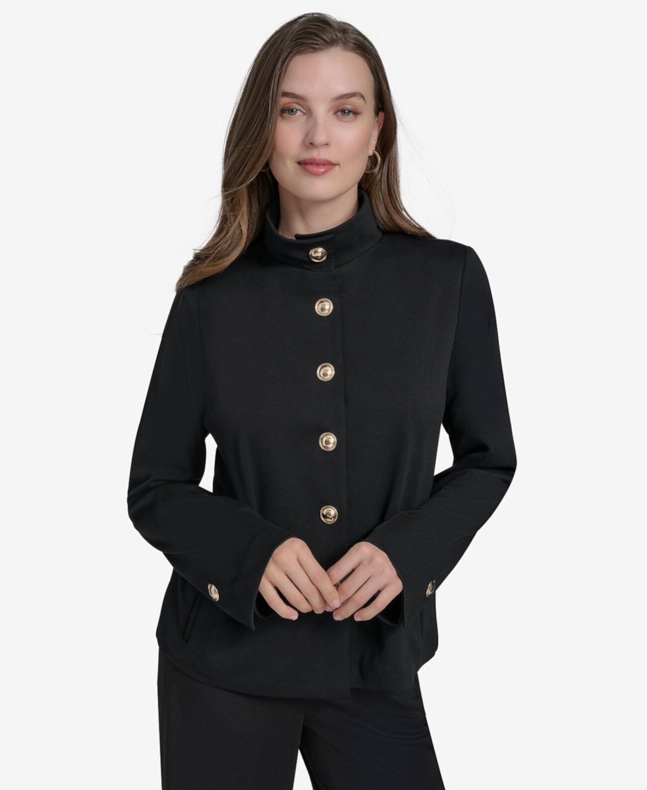 Women's Ponte Snap-Front Embellished-Button Jacket Halston