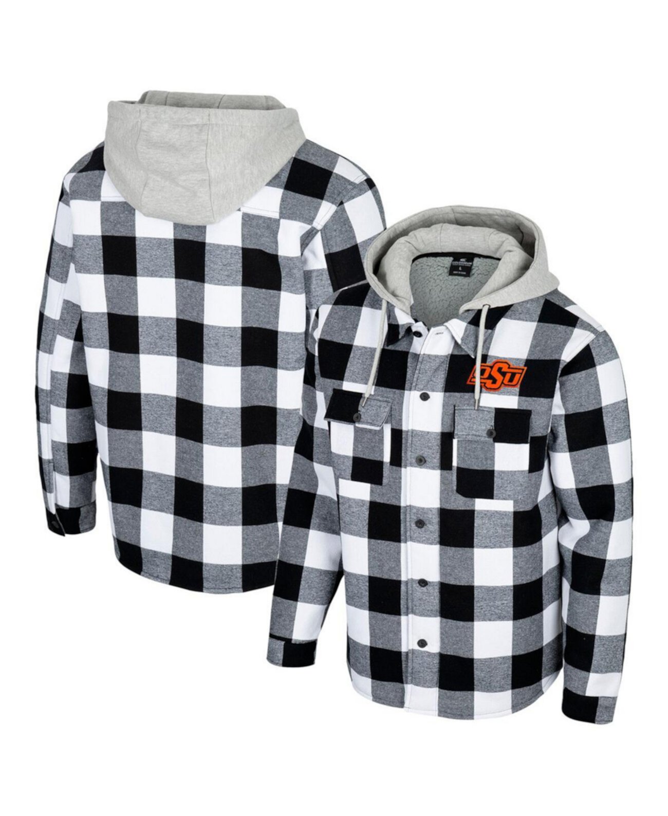 Men's Black/White Oklahoma State Cowboys Buffalo Plaid Full-Zip Jacket Colosseum