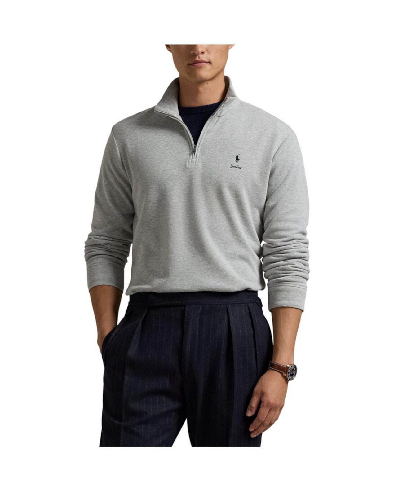 Men's Heather Gray New York Yankees Estate Quarter-Zip Sweatshirt Polo Ralph Lauren