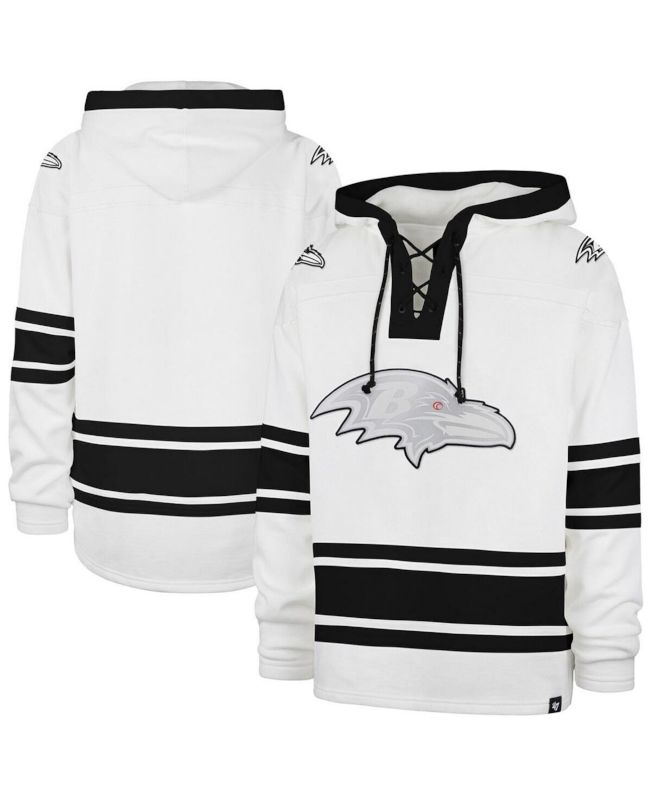 Men's White Baltimore Ravens After Image Superior Lacer Pullover Hoodie '47 Brand