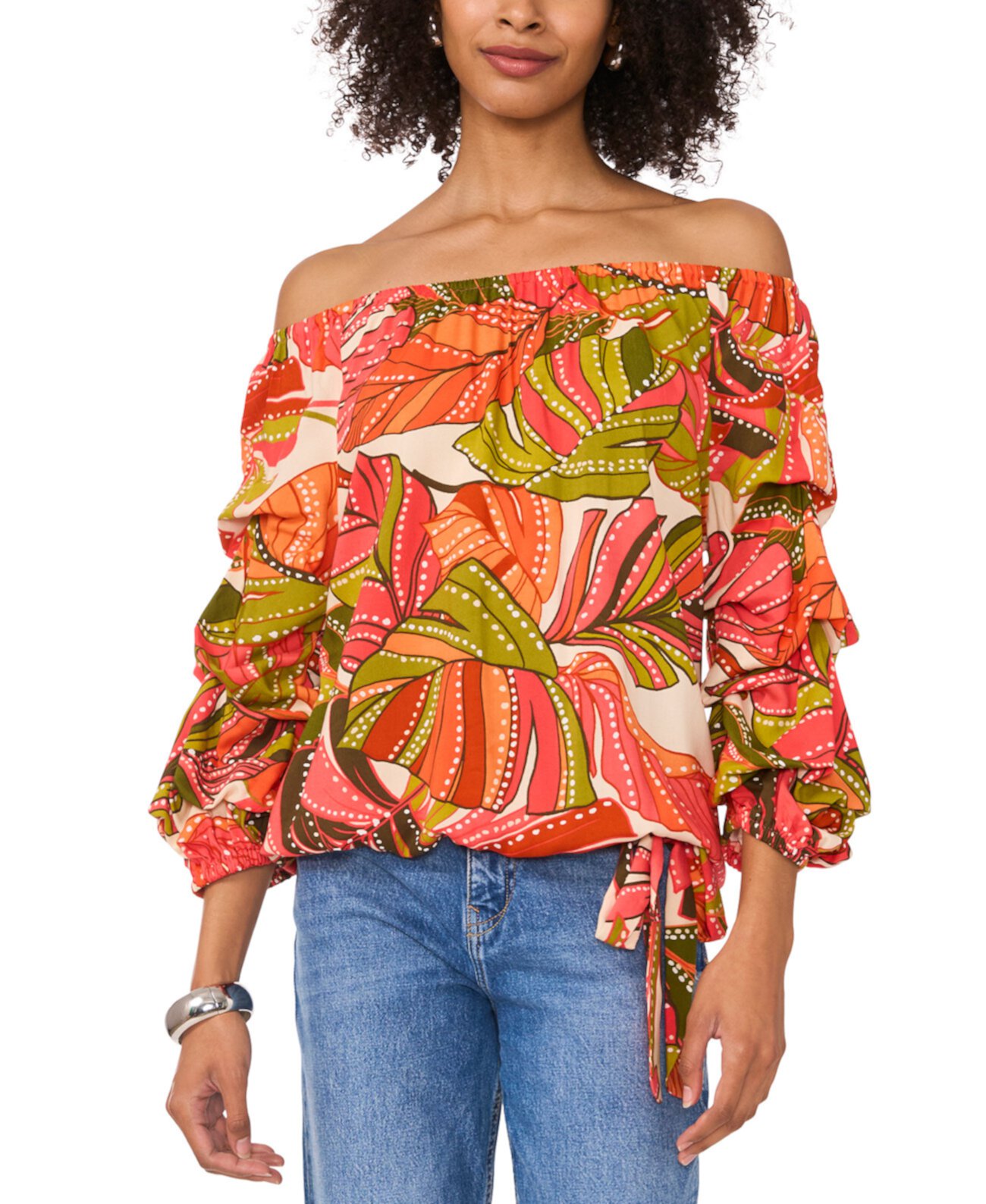 Women's Printed Bubble-Sleeve Off-The-Shoulder Top Vince Camuto