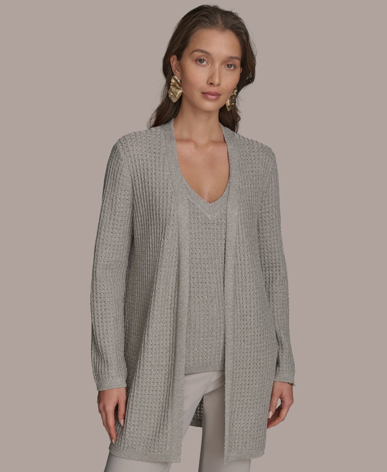 Women's Metallic Open-Weave Cardigan Donna Karan New York