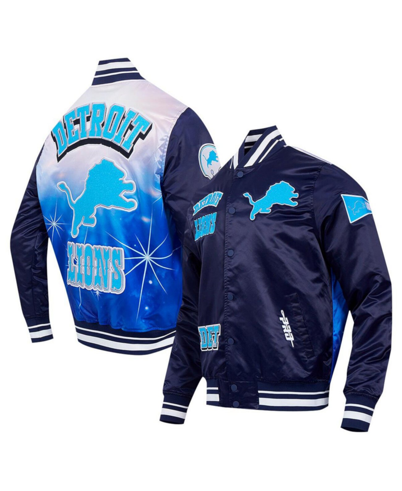 Men's Navy Detroit Lions Sublimated Satin Full-Snap Jacket Pro Standard