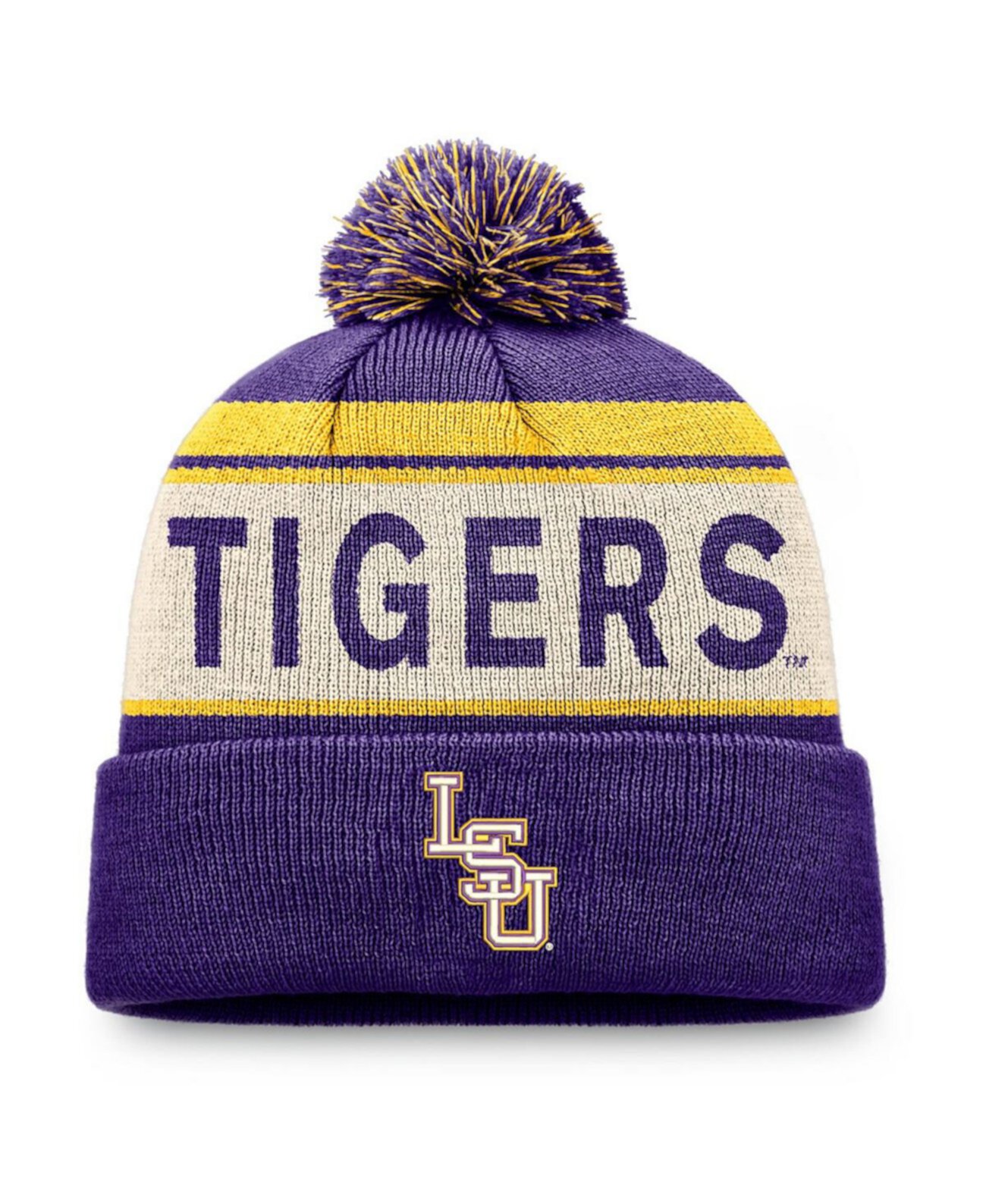 Men's Purple LSU Tigers Prime Cuffed Knit Hat with Pom Top of the World