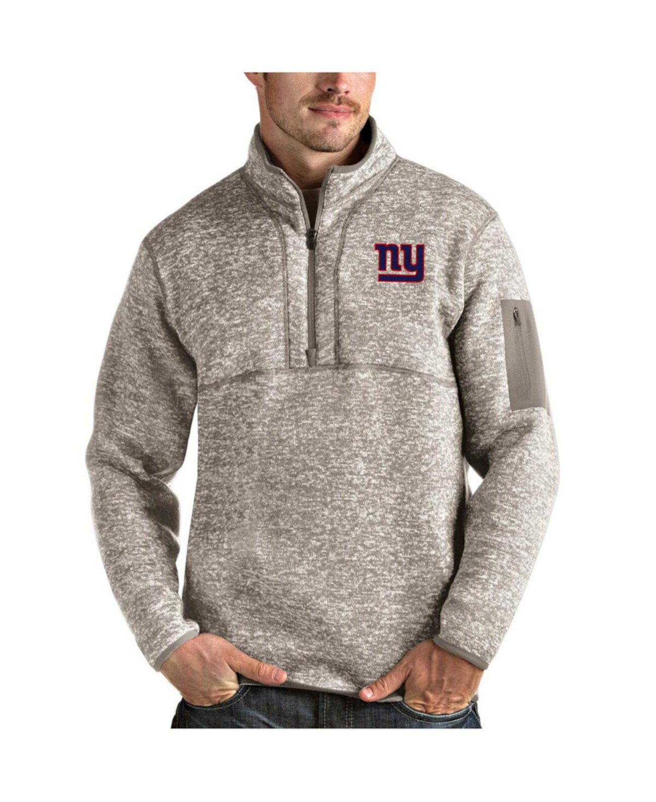 Men's Oatmeal New York Giants Fortune Quarter-Zip Pullover Jacket Antigua