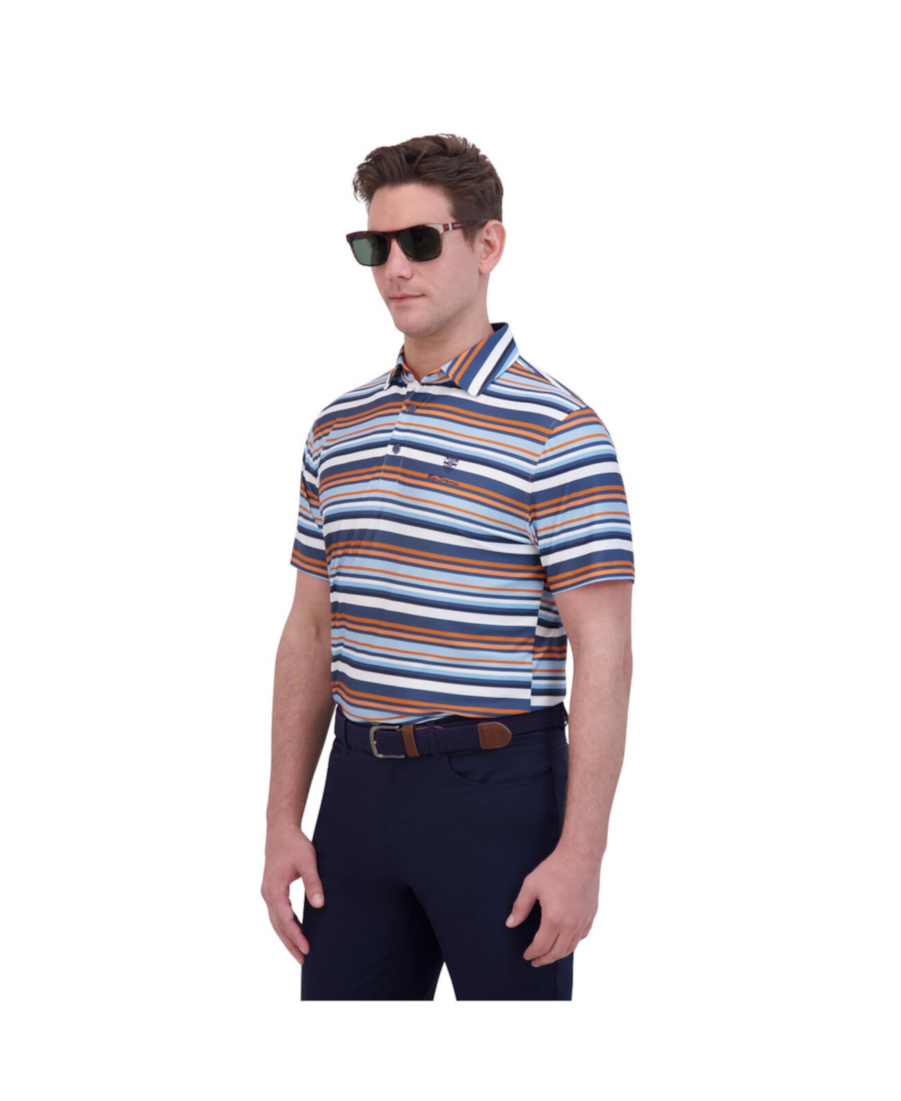 Men's Sport Multi Stripe Tech Jersey Sports Fit Polo Shirt Ben Sherman