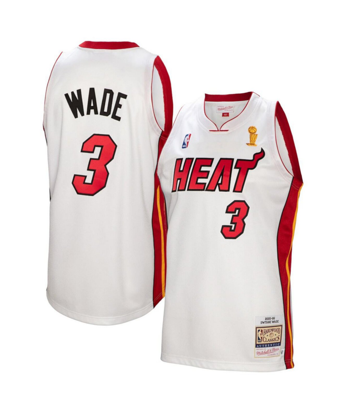 Мужская майка Dwyane Wade Miami Heat 2005-06, аутентичный игрок с этикеткой, без рукавов, 100% полиэстер Mitchell & Ness