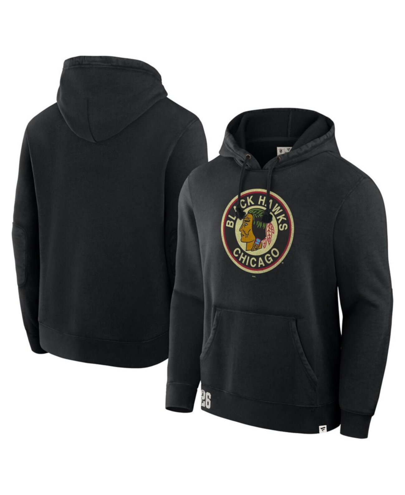 Men's Black Chicago Blackhawks Decades Collection Tradition Fleece Pullover Hoodie Fanatics